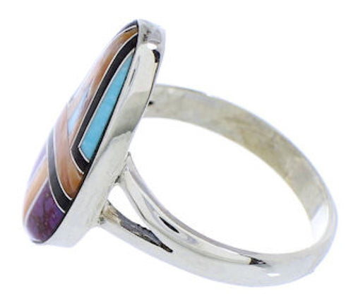 Silver And Multicolor Inlay Jewelry Ring Size 6-3/4 RS46929